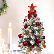 2ft Tabletop Flocked Snow Christmas Tree with Lights and Mini Red Christmas Decorations