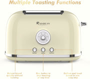 Rainbean 2 Slice Retro Toaster with 6 Settings