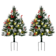 HOMCOM 2.5 Ft 2 Pack Outdoor Entryway Pre-Lit Artificial Cordless Christmas Trees with Warm White LED lights