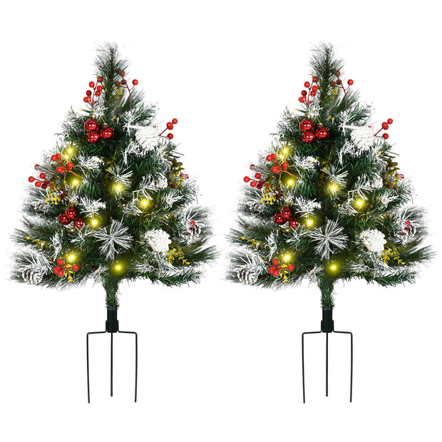 HOMCOM 2.5 Ft 2 Pack Outdoor Entryway Pre-Lit Artificial Cordless Christmas Trees with Warm White LED lights