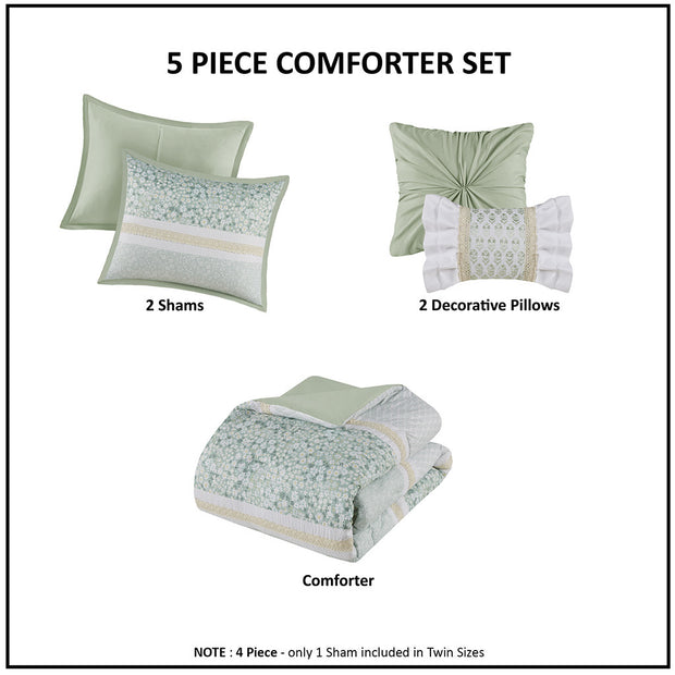 5 Piece Seersucker Comforter Set with Throw Pillows