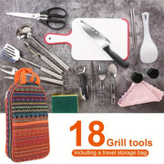 19Pc Outdoor Kitchen Utensil Kit with Storage Bag