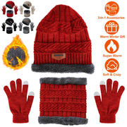 Winter Knitted Hat Scarf Gloves 3Pcs Set