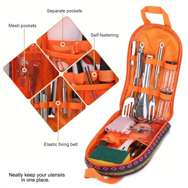 19Pc Outdoor Kitchen Utensil Kit with Storage Bag