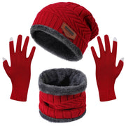 Winter Knitted Hat Scarf Gloves 3Pcs Set