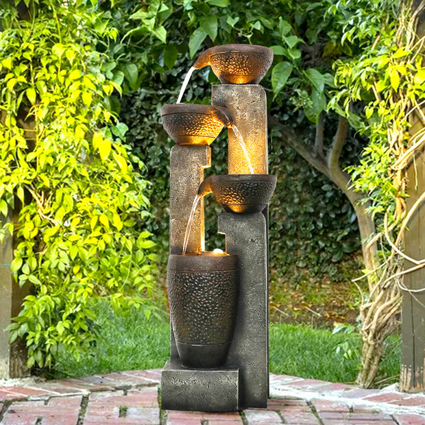 Tranquility Flowing Pots Outdoor Garden Water Fountain with Warm LED lights