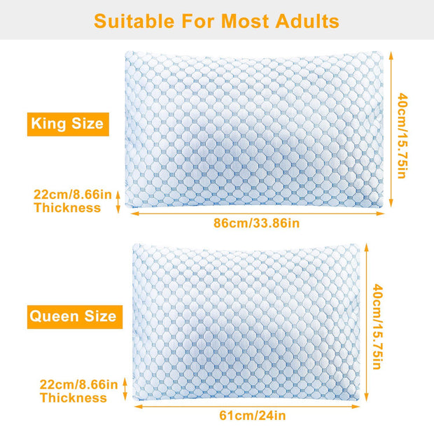 Cooling Memory Foam Pillows Set of 2 Queen Size or King Size