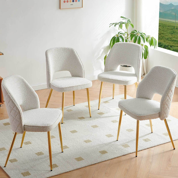 Off White Boucle Upholstered Dining Chairs Set of 4