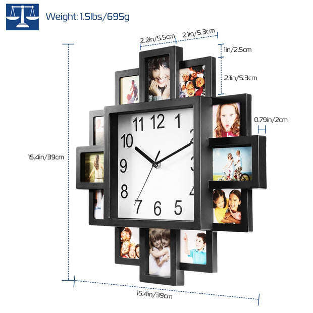 Black 12-Picture Display Wall Clock