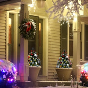 HOMCOM 2.5 Ft 2 Pack Outdoor Entryway Pre-Lit Artificial Cordless Christmas Trees with Warm White LED lights