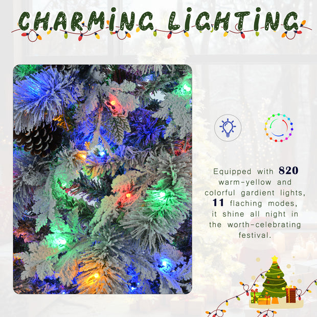 7.5FT Pre-Lit Spruce Christmas Tree with Pine Cones, 450 Multi-Color LED Lights & 11 Flashing Modes