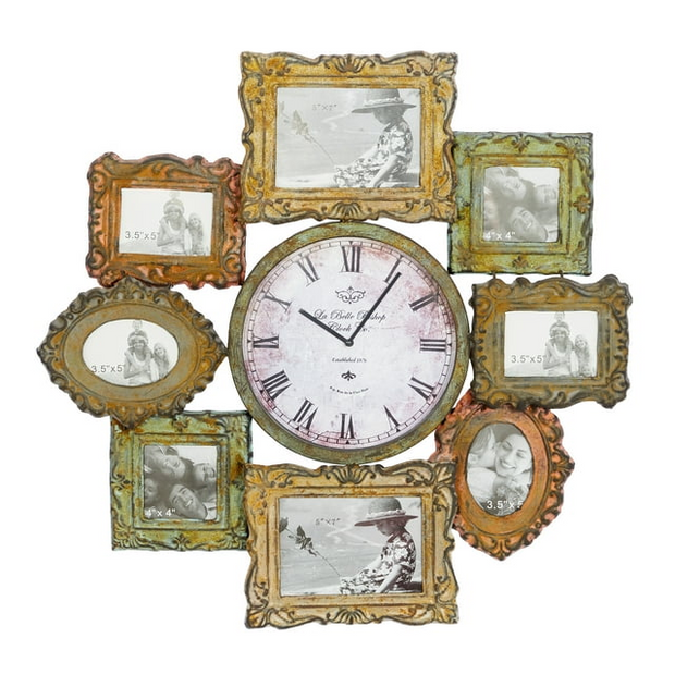 DecMode 2" Green Metal 8 Photo Opening Wall Clock