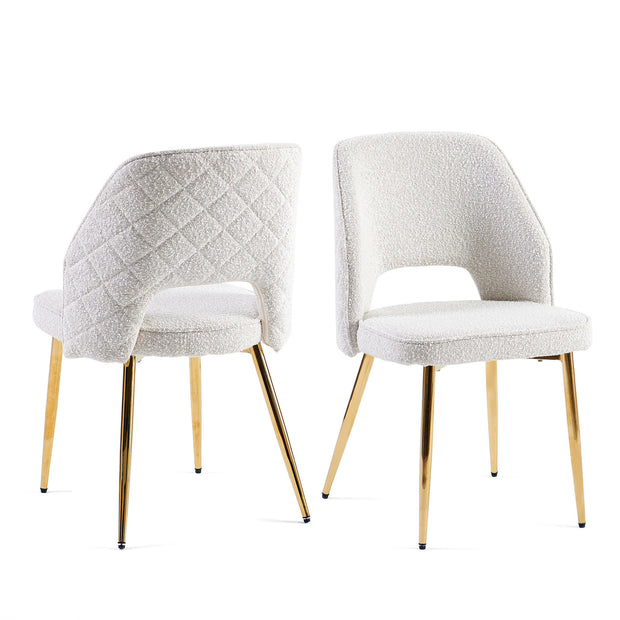 Off White Boucle Upholstered Dining Chairs Set of 4