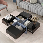 Sleek Square Coffee Table with 4 Hidden Storage Compartments