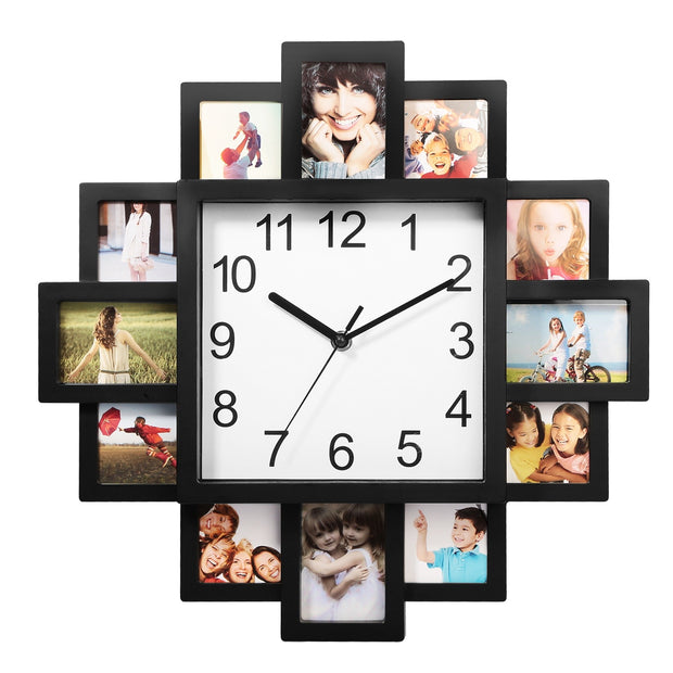 Black 12-Picture Display Wall Clock