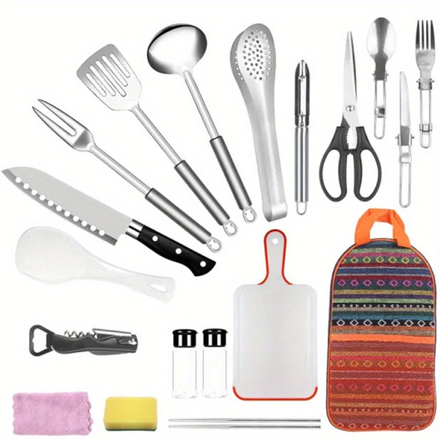 19Pc Outdoor Kitchen Utensil Kit with Storage Bag