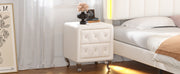 Elegant White Nightstand with 2 Drawers and Crystal Handles