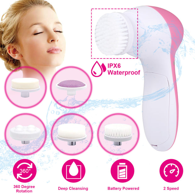 Facial Cleansing Brush with 5 Brush Heads