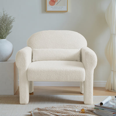 Modern Boucle Accent Chair with Lumbar Pillow