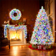 6FT Snow Flocked Christmas Tree, Pre-Lit Set with Garland & Wreath