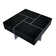 Sleek Square Coffee Table with 4 Hidden Storage Compartments