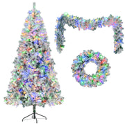 6FT Snow Flocked Christmas Tree, Pre-Lit Set with Garland & Wreath