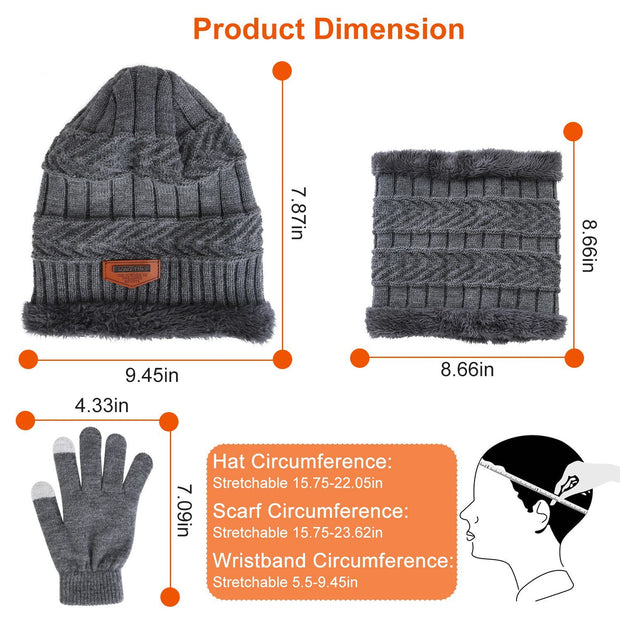 Winter Knitted Hat Scarf Gloves 3Pcs Set