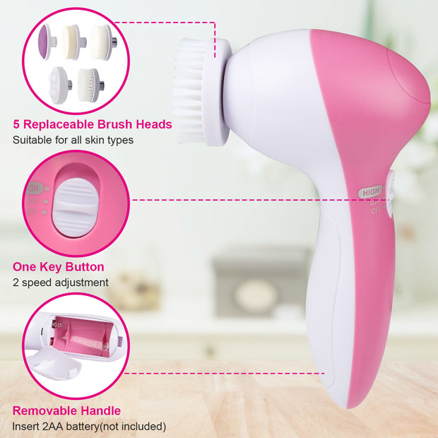 Facial Cleansing Brush with 5 Brush Heads