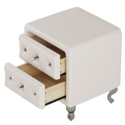 Elegant White Nightstand with 2 Drawers and Crystal Handles