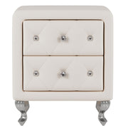 Elegant White Nightstand with 2 Drawers and Crystal Handles