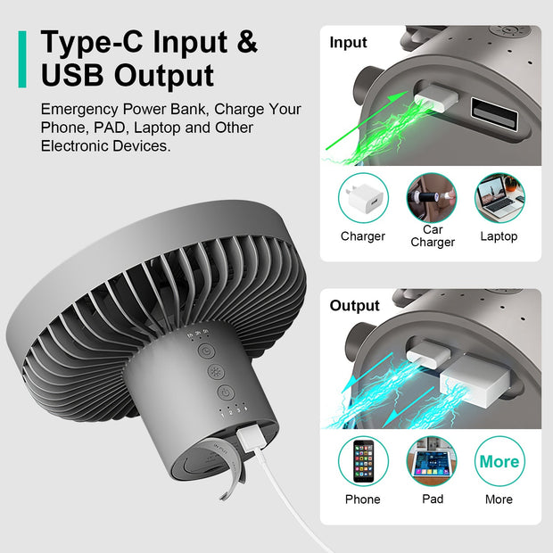 Portable Camping Fan with Lantern 10000mAh Rechargeable Battery