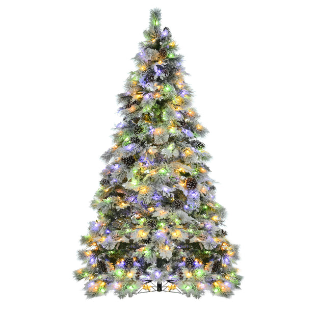 7.5FT Pre-Lit Spruce Christmas Tree with Pine Cones, 450 Multi-Color LED Lights & 11 Flashing Modes