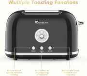 Rainbean 2 Slice Retro Toaster with 6 Settings