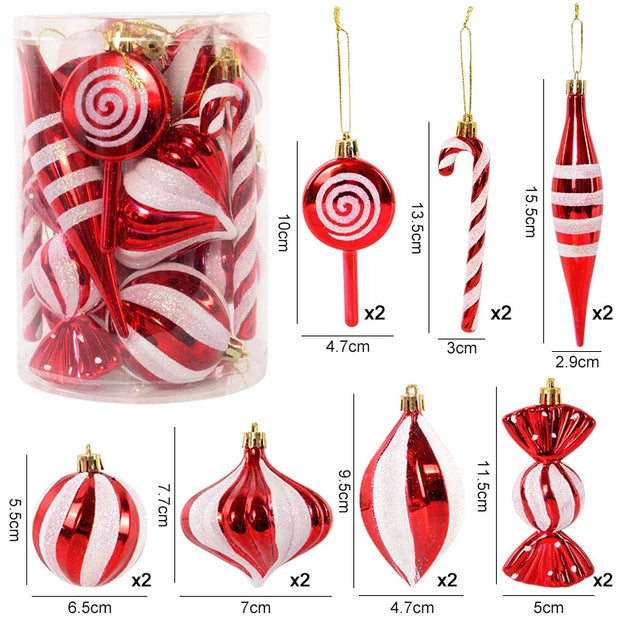 14pcs Red Candy Cane Christmas Ball Ornaments