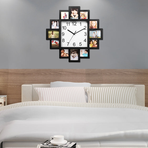 Black 12-Picture Display Wall Clock