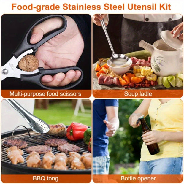 19Pc Outdoor Kitchen Utensil Kit with Storage Bag