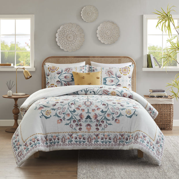 4 Piece Floral Comforter Set with Throw Pillow