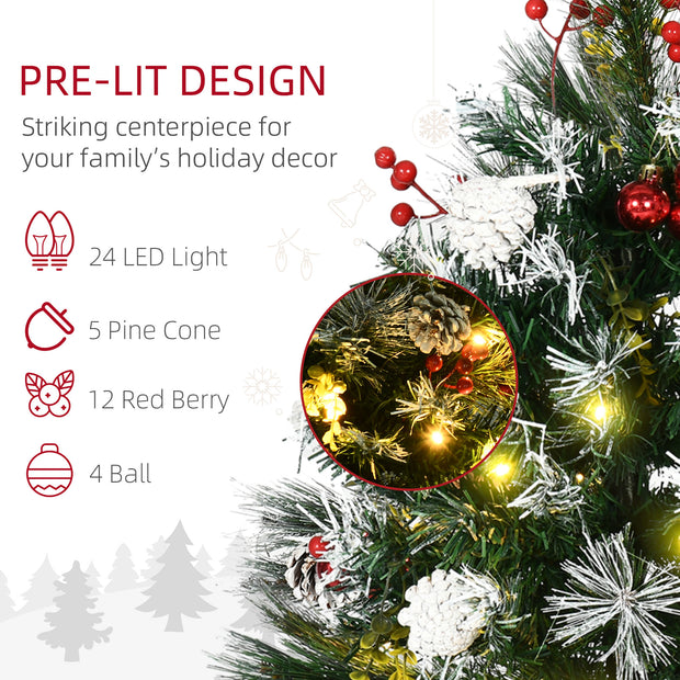 HOMCOM 2.5 Ft 2 Pack Outdoor Entryway Pre-Lit Artificial Cordless Christmas Trees with Warm White LED lights