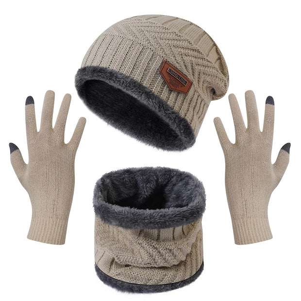 Winter Knitted Hat Scarf Gloves 3Pcs Set