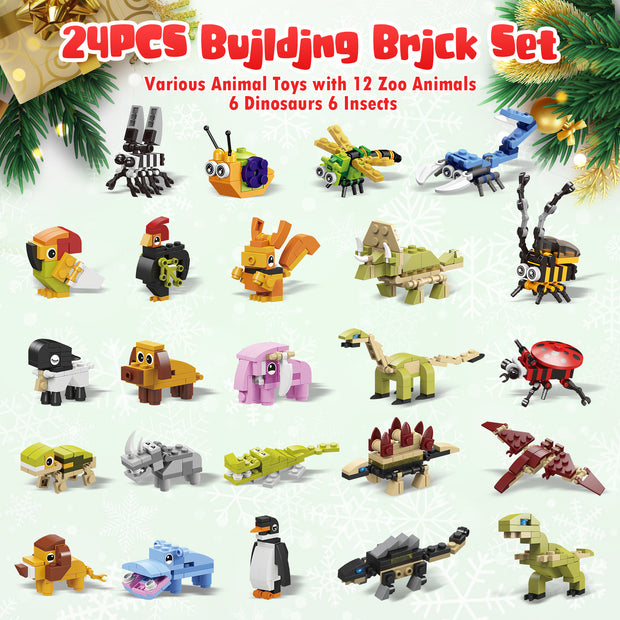 Animal Building Blocks Advent Calendar 2024 for Kids Age 6-9 Years Old