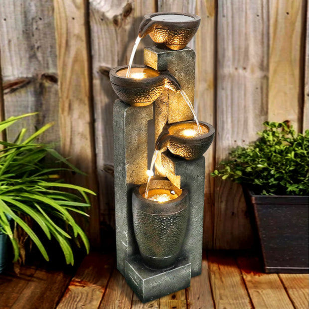 Tranquility Flowing Pots Outdoor Garden Water Fountain with Warm LED lights