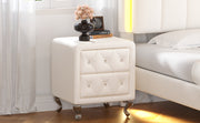 Elegant White Nightstand with 2 Drawers and Crystal Handles