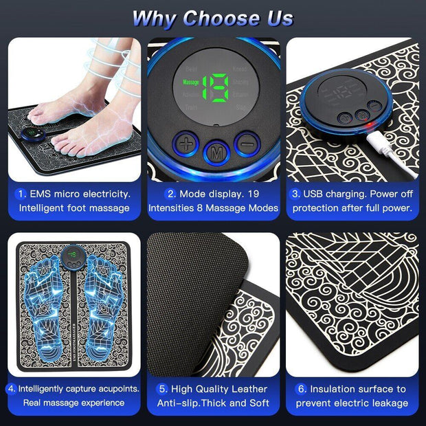 Electric Foot Massage Mat with USB Charging Cable