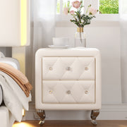 Elegant White Nightstand with 2 Drawers and Crystal Handles