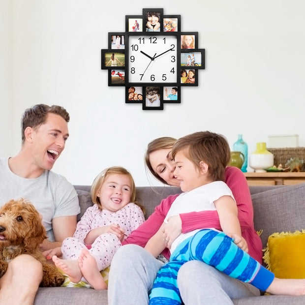 Black 12-Picture Display Wall Clock